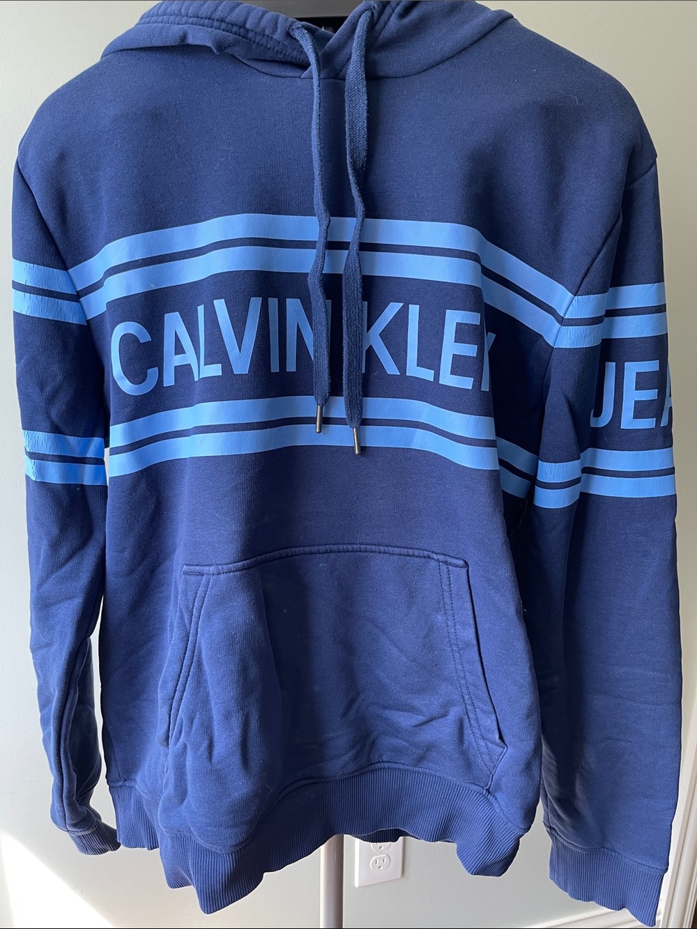 Calvin Klein Men’s Navy and Light Blue Logo Hoodie